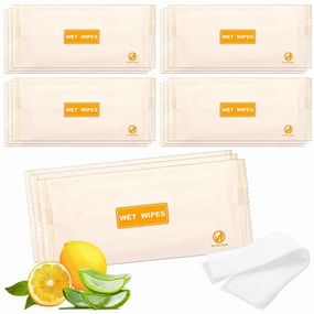100 pcs Wet Wipes Individually Wrapped, Lemon Travel Wipes, Clean Wipe Individual Wipes Bulk for Travel with Aloe for Butt, Hands, Face Cleaning, Daily Use