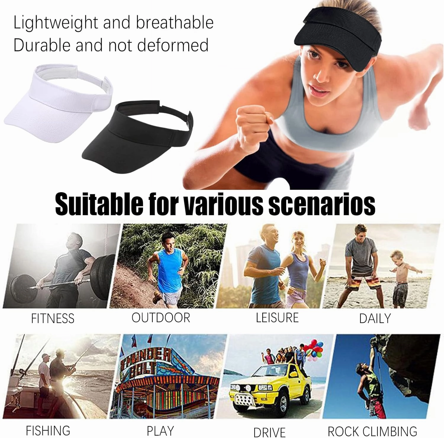 10 Pack Men Women Sun Visor Adjustable UV Protection Blank Sun Visor Hats Caps for Beach Pool Golf Tennis Sports