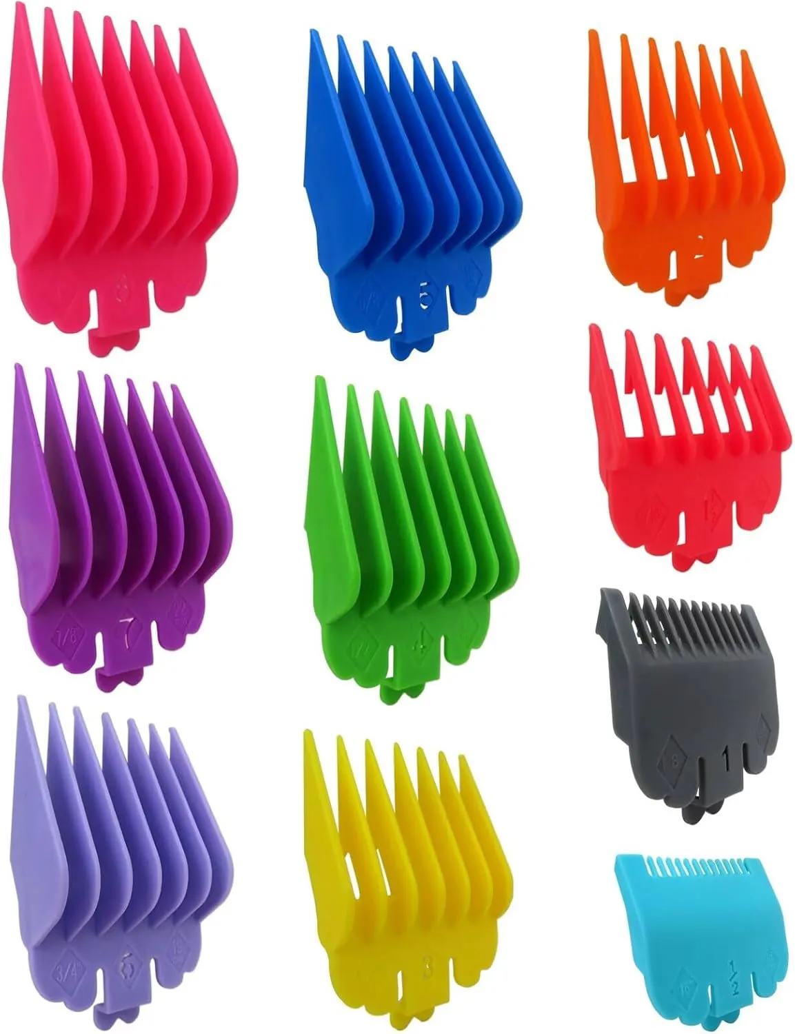 10pcs Clipper Guards Set, Trimmer Guide Guard Comb Replacement Fits for Super Taper/Super Taper lI/Taper 2000-1/16" to 1", Colorful