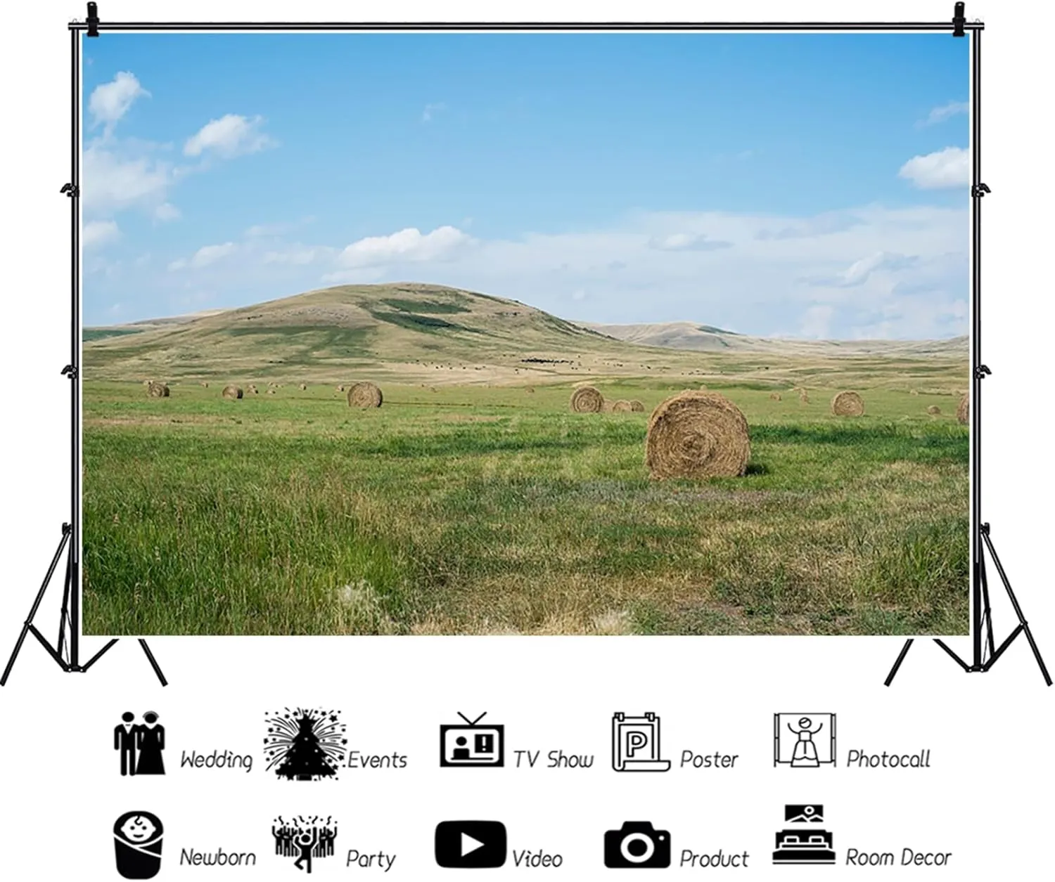 10x6.5ft Prairie Landscape Backdrop Grassland Blue Sky Mountain View Photography Background Camping Birthday Party Nature Scenery Decoration Supplies Photo Booth Props