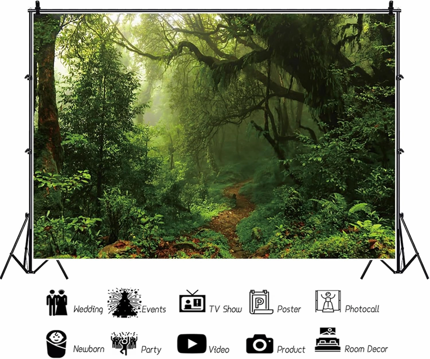 10x6.5ft Jungle Forest Backdrop Spring Nature Woodland Green Rainforest Photography Background for Kids Birthday Baby Shower Party Banner Decorations Supplies Photo Booth Props
