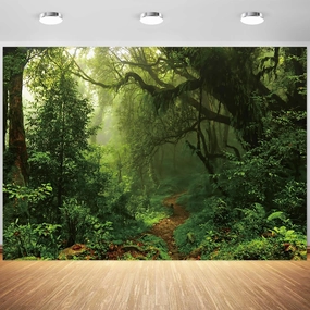 10x6.5ft Jungle Forest Backdrop Spring Nature Woodland Green Rainforest Photography Background for Kids Birthday Baby Shower Party Banner Decorations Supplies Photo Booth Props