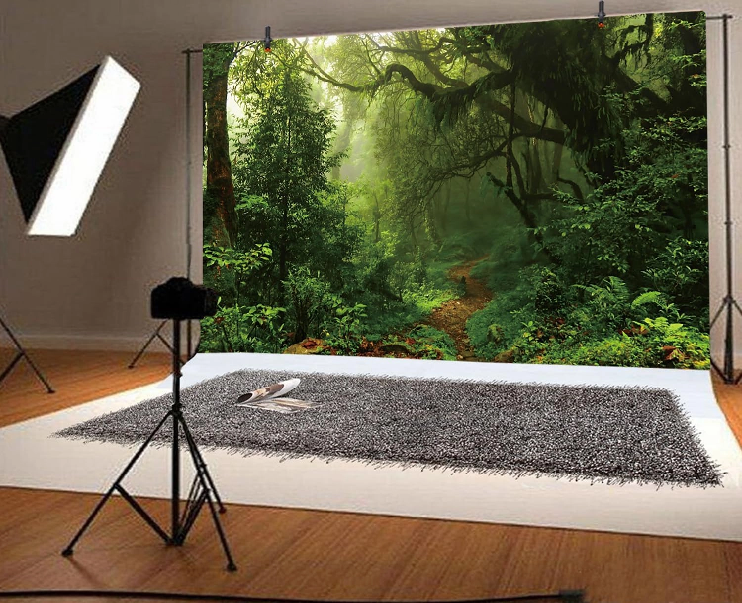 10x6.5ft Jungle Forest Backdrop Spring Nature Woodland Green Rainforest Photography Background for Kids Birthday Baby Shower Party Banner Decorations Supplies Photo Booth Props