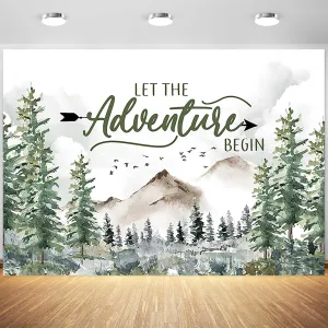 10x8ft Let The Adventure Begin Backdrop Adventure Awaits Baby Shower Party Photography Background Wilderness Woodland Mountain Decorations Supplies Photo Studio Props