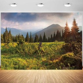 10x8ft Nature Landscape Backdrop Mountain Forest Pine Trees Photography Background Spring Scenery Travel Theme Party Banner Outdoor Decorations Supplies Photo Booth Props