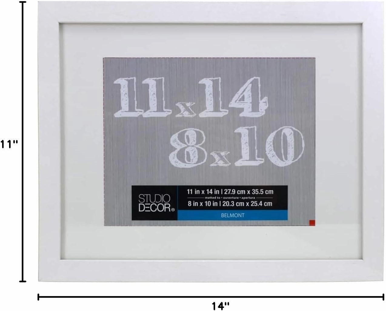 11" x 14" White Belmont Picture Frame with 8" x 10" Mat by Studio Décor - Pre-attached Hanging Hardware, Horizontal or Vertical Display - MDF, 1 Pack