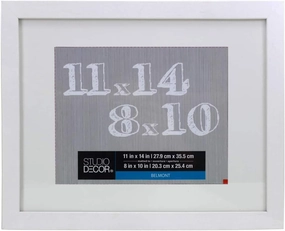 11" x 14" White Belmont Picture Frame with 8" x 10" Mat by Studio Décor - Pre-attached Hanging Hardware, Horizontal or Vertical Display - MDF, 1 Pack