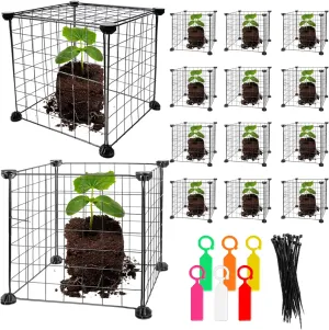 12 Set Wire Plant Cages for Plants Protect from Rabbits,Square Wire Plant Cages for Plants DIY Metal Net with Nylon Ties