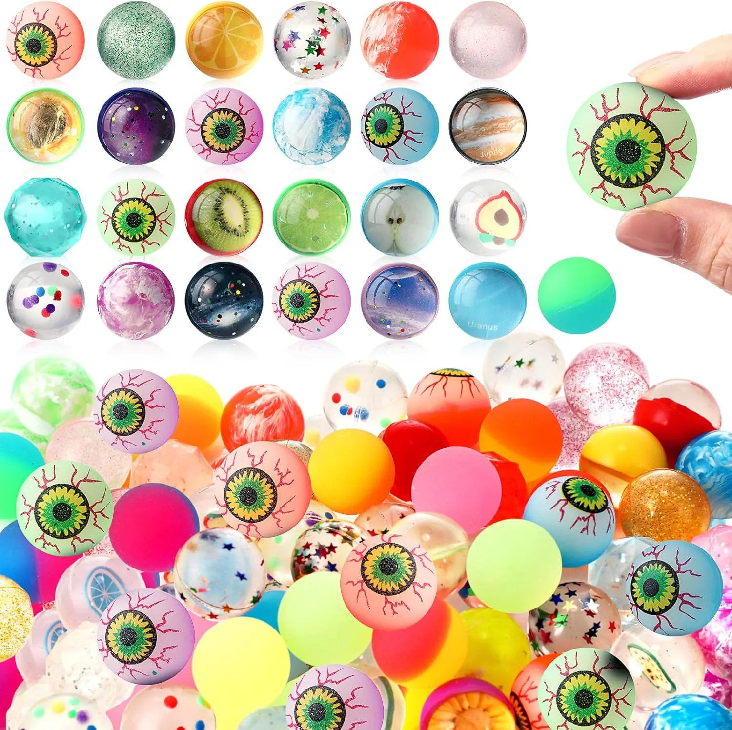 120 Pcs Bouncy Balls 32mm Bounce Balls 12 Styles Rubber High Bouncing Ball Colorful Small Fidget Toys for Halloween, Birthdays Gift, Class Rewards, Carnival Prizes, Vending Machines