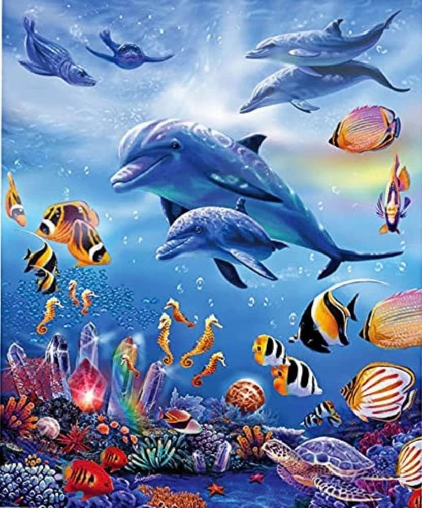 1314 Piece Jigsaw Puzzle for Adults Underwater World Puzzle Dolphin Fish Puzzle Puzzles for Kids Teens Fun Educational Games for Family Game Night Gift for Women Men 29.5x19.7 Inch