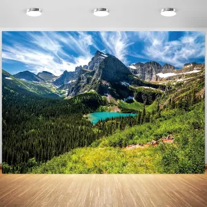 15x10ft Mountain Backdrop National Park Forest Mountain Lake Landscape Photography Background Nature Scenery Vacation Party Travel Portraits Decoration Supplies Photo Booth Props