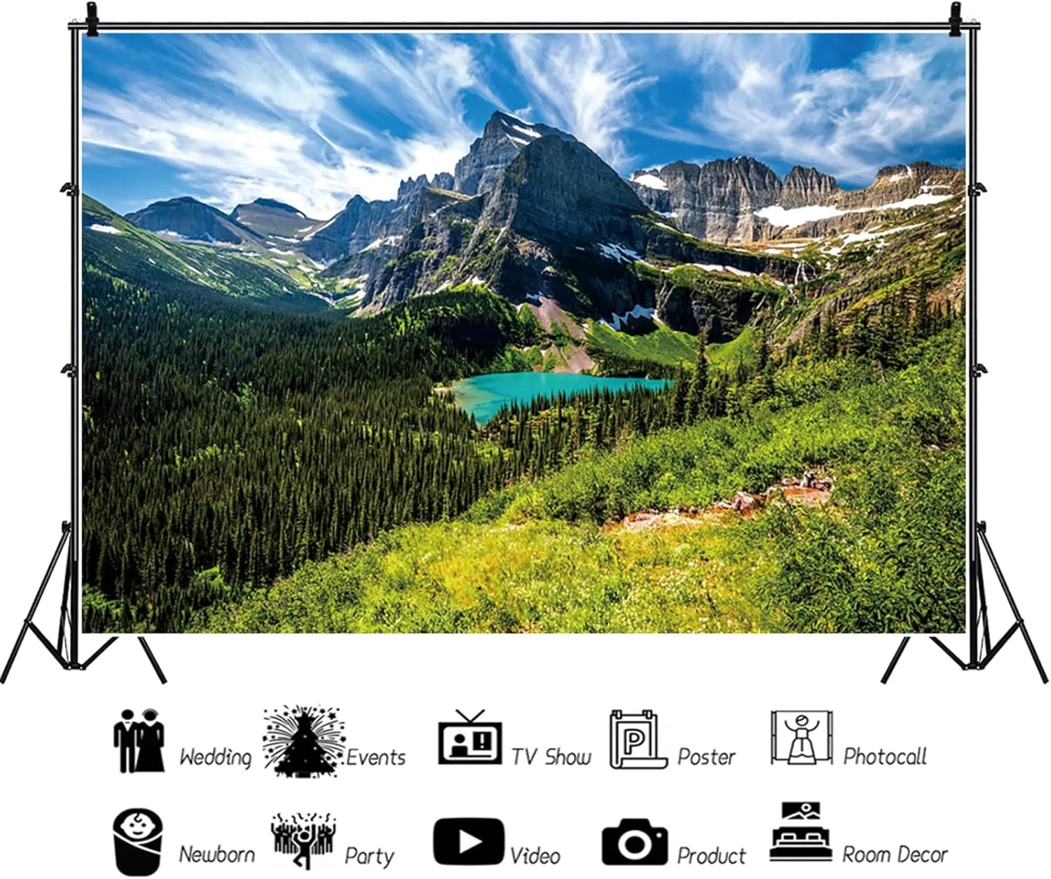 15x10ft Mountain Backdrop National Park Forest Mountain Lake Landscape Photography Background Nature Scenery Vacation Party Travel Portraits Decoration Supplies Photo Booth Props