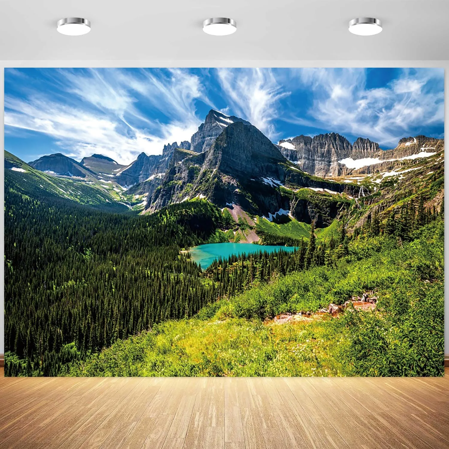 15x10ft Mountain Backdrop National Park Forest Mountain Lake Landscape Photography Background Nature Scenery Vacation Party Travel Portraits Decoration Supplies Photo Booth Props