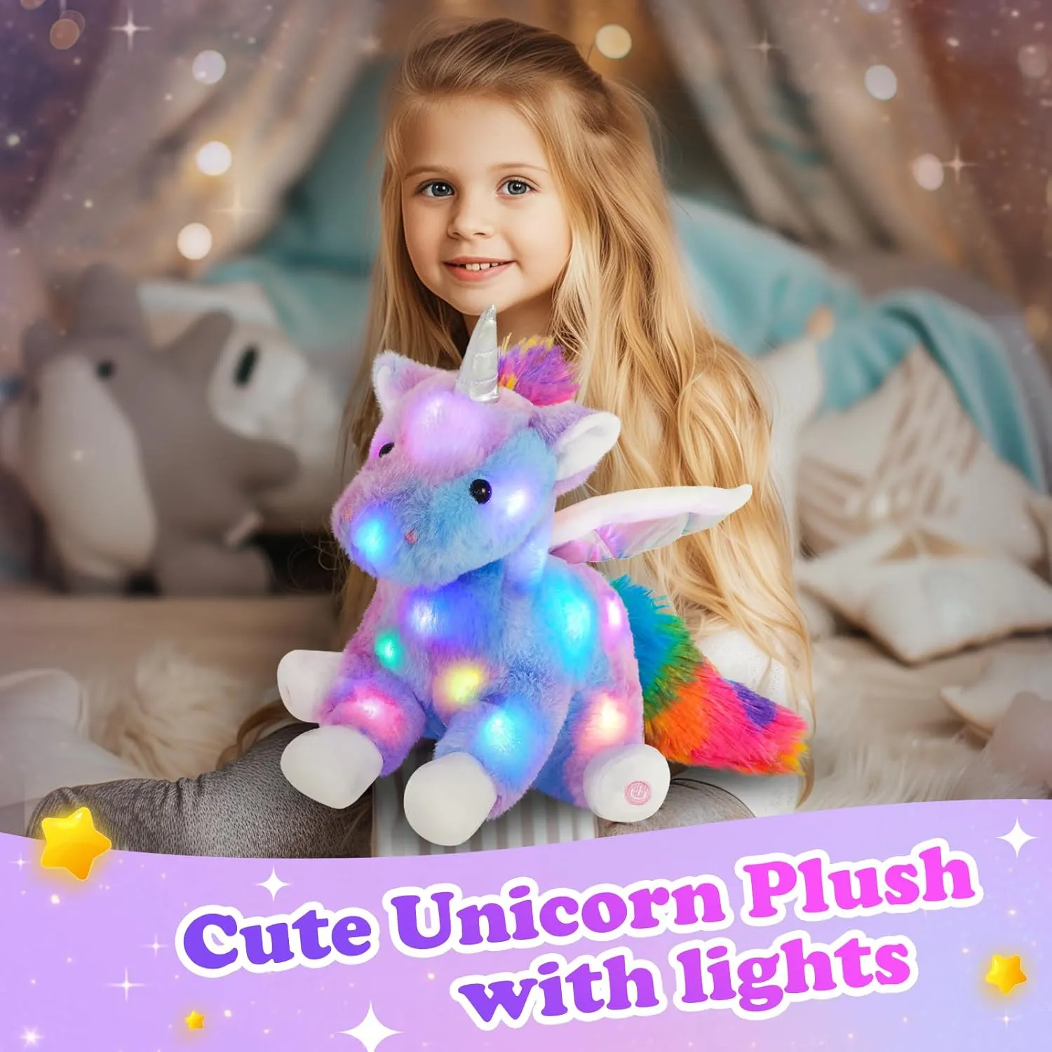 16.5" Unicorn Light up Unicorn Stuffed Animal Glowing Soft Plush Toys Decor Birthday Christmas Children's Day Gifts for Toddlers Boys Girls Kids