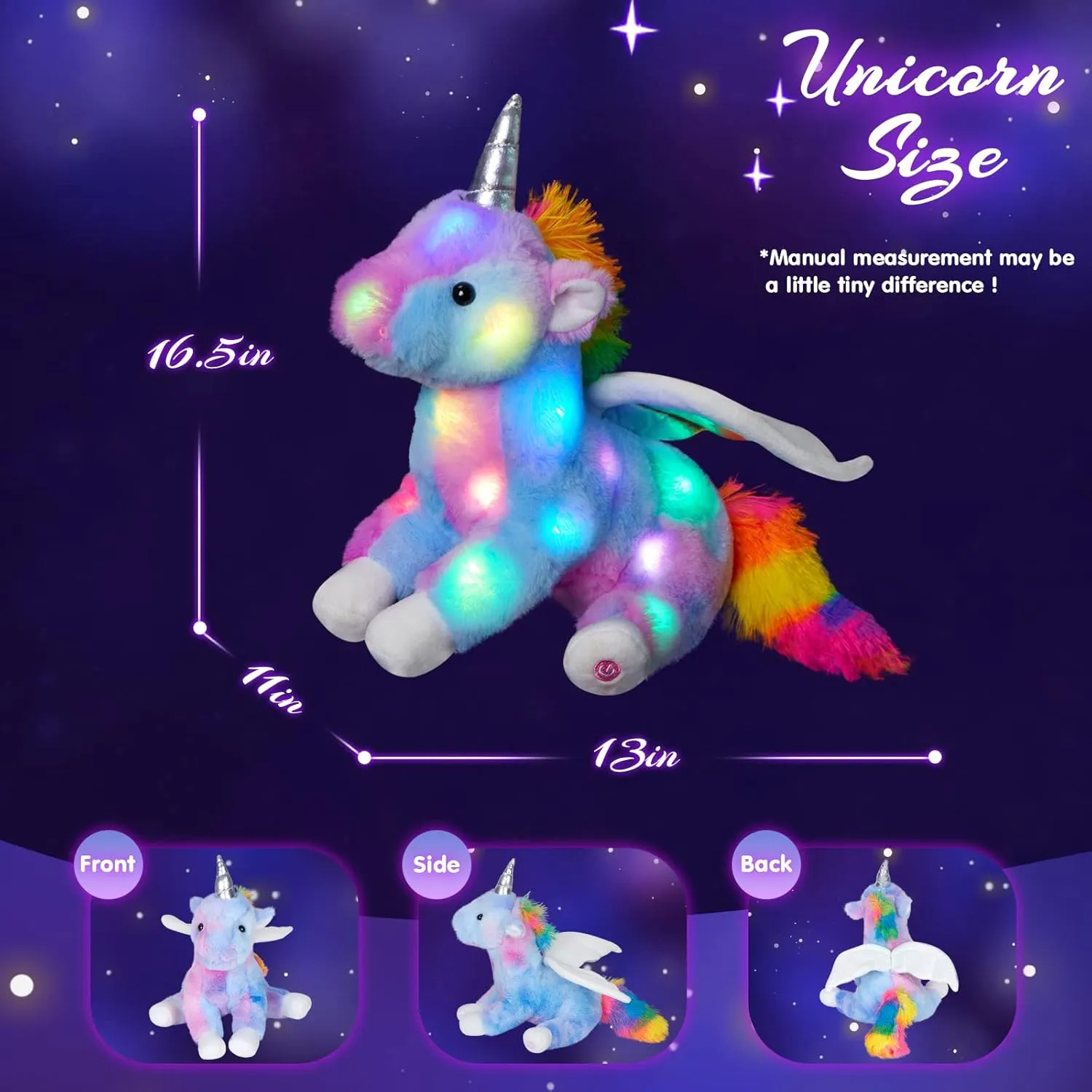16.5" Unicorn Light up Unicorn Stuffed Animal Glowing Soft Plush Toys Decor Birthday Christmas Children's Day Gifts for Toddlers Boys Girls Kids