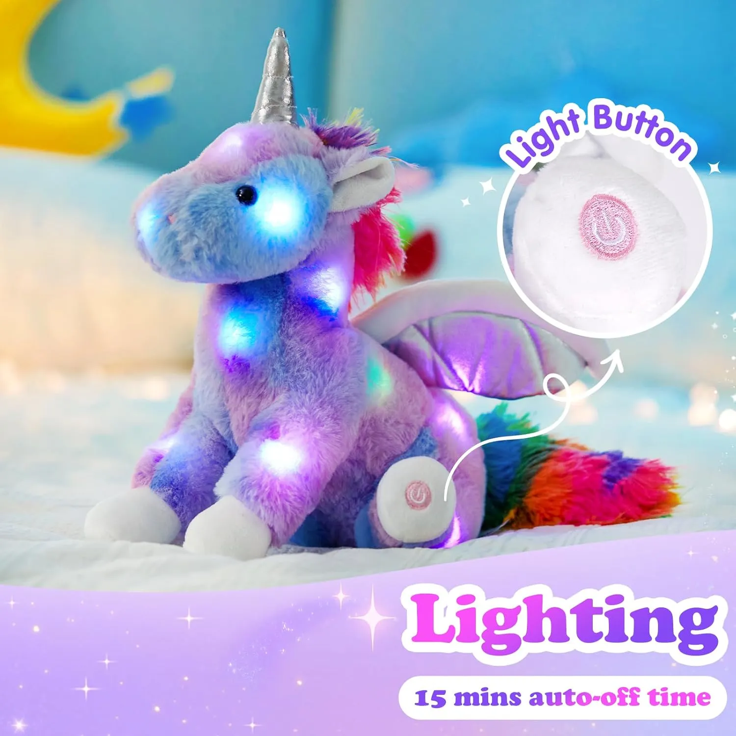 16.5" Unicorn Light up Unicorn Stuffed Animal Glowing Soft Plush Toys Decor Birthday Christmas Children's Day Gifts for Toddlers Boys Girls Kids