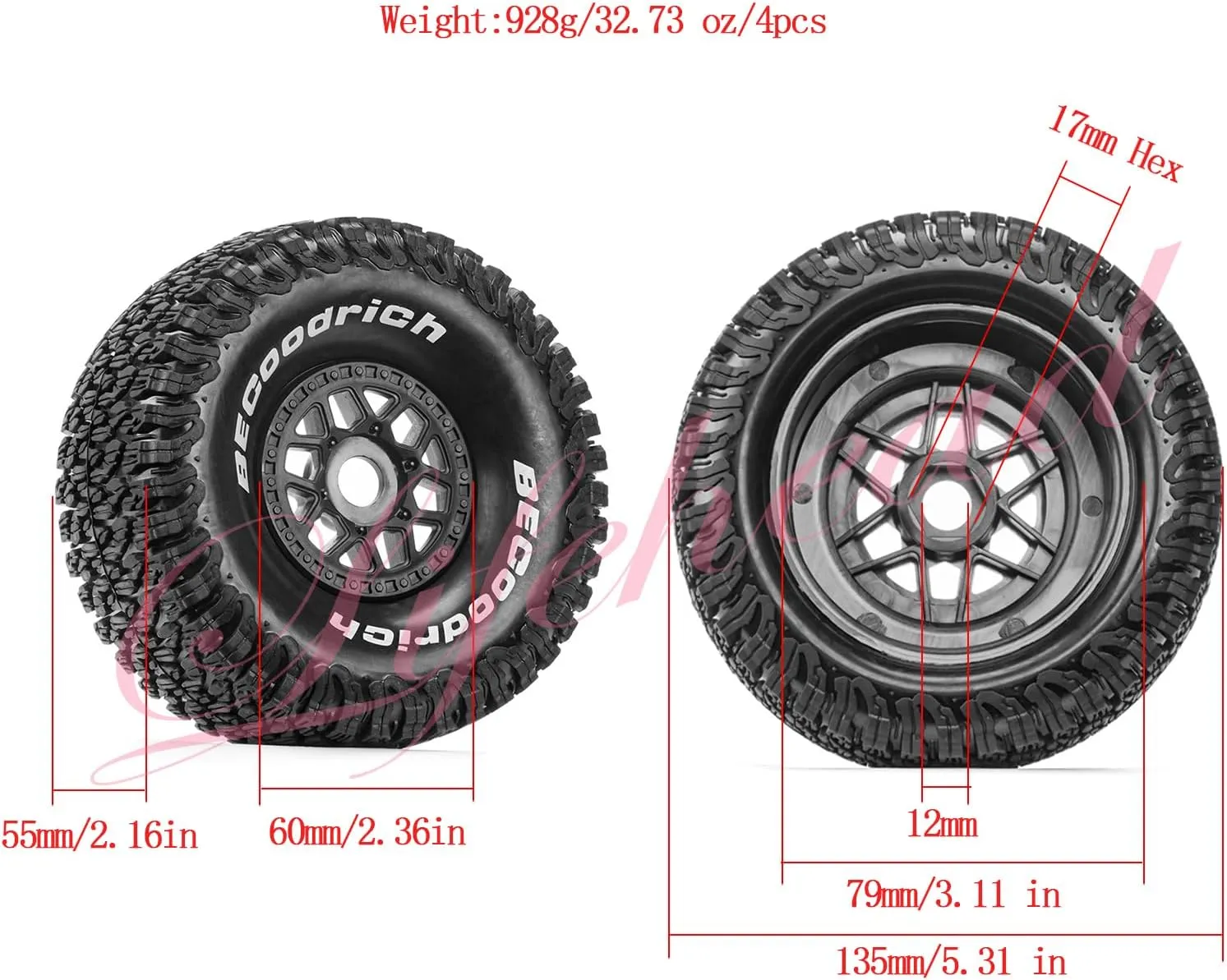 1/7 1/8 RC Short Course Truck Tires for All Terrain，Suitable for TRAXXAS UDR 85086-4 ARRMA Mojave EXB YK4072 DF7 YK4073 TB7 FS Atom/ 135mm OD High Performance Desert Off-Road Truck Tires