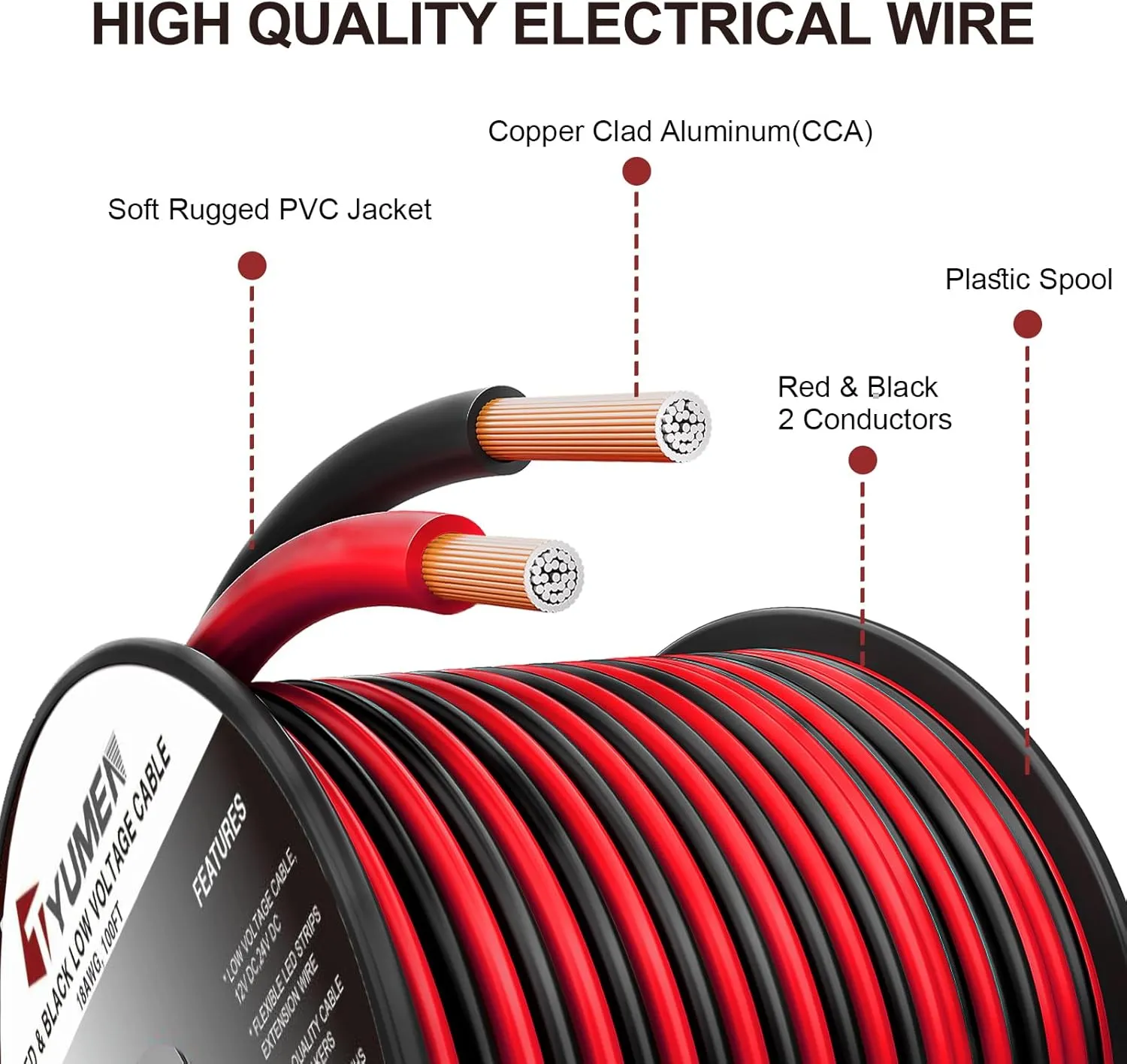 18 Gauge Wire 100FT, 18/2 AWG Red Black Hookup Electrical Wire LED Strips Extension Cord 12V/24V DC Cable, 18AWG 2 Conductors Flexible Wire for LED Ribbon Lamp Tape Lighting