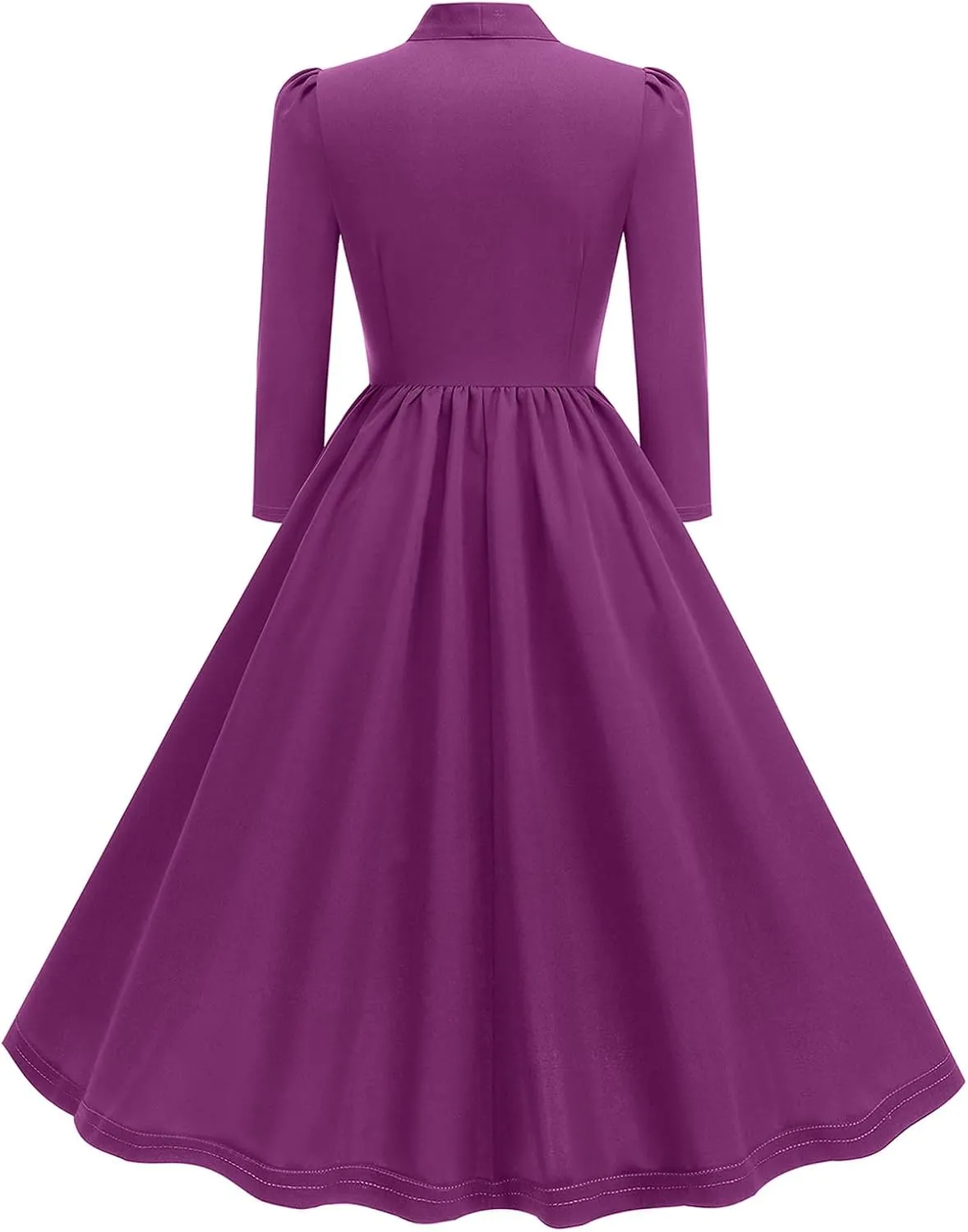 1950s Dresses for Women Vintage Rockabilly Retro 3/4 Puff Sleeve Tie Midi Dress Cocktail Party Evening Prom Gown