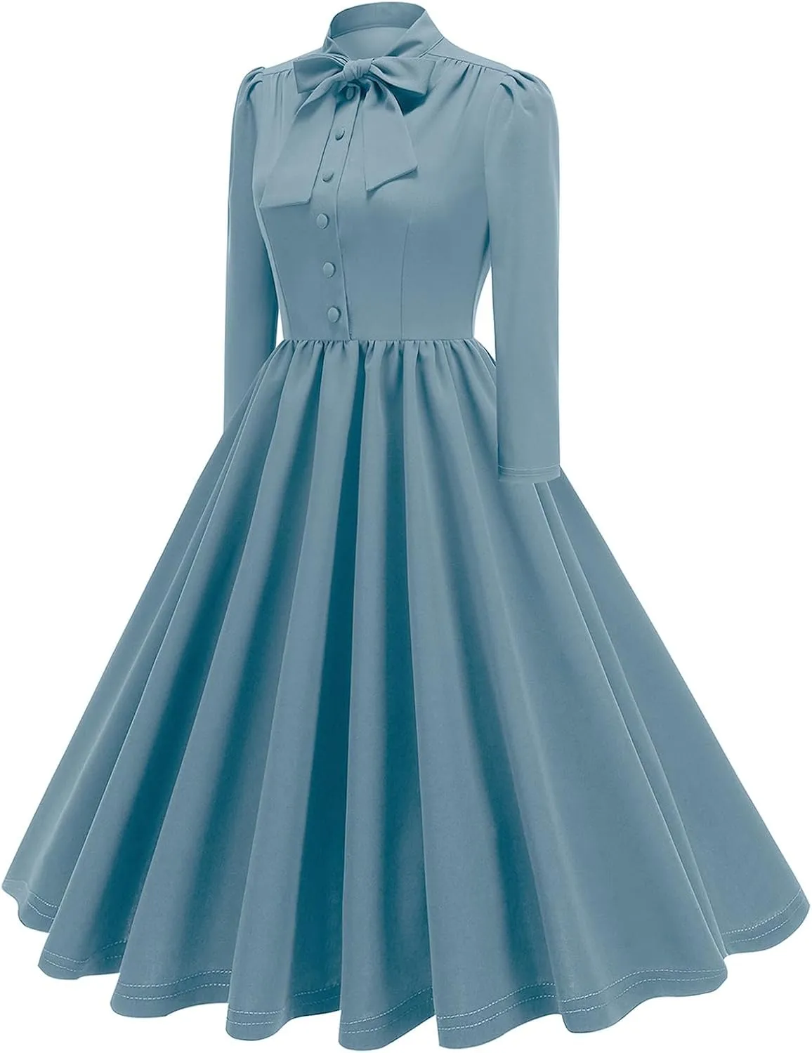 1950s Dresses for Women Vintage Rockabilly Retro 3/4 Puff Sleeve Tie Midi Dress Cocktail Party Evening Prom Gown