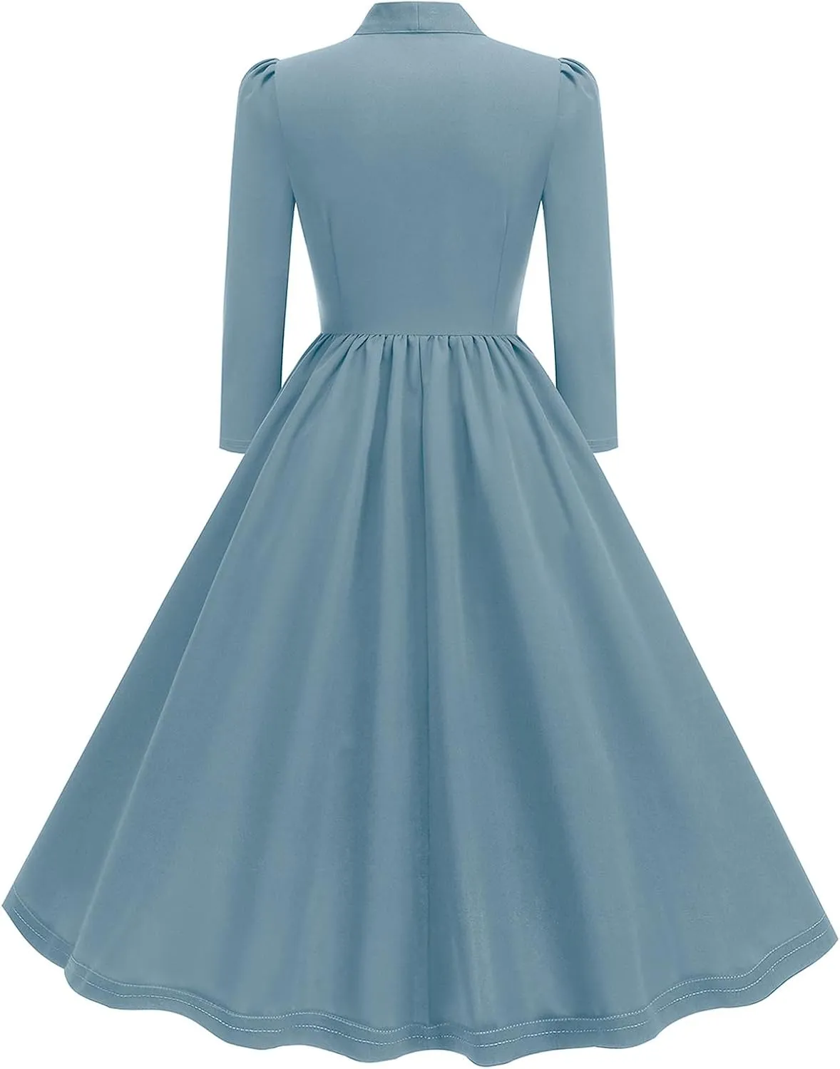 1950s Dresses for Women Vintage Rockabilly Retro 3/4 Puff Sleeve Tie Midi Dress Cocktail Party Evening Prom Gown