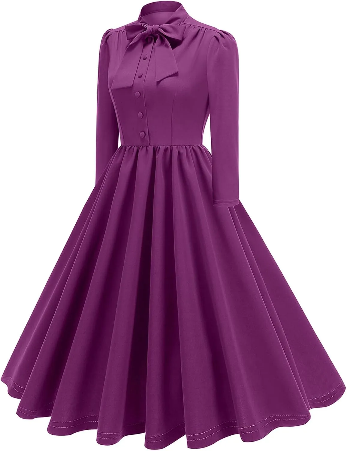 1950s Dresses for Women Vintage Rockabilly Retro 3/4 Puff Sleeve Tie Midi Dress Cocktail Party Evening Prom Gown