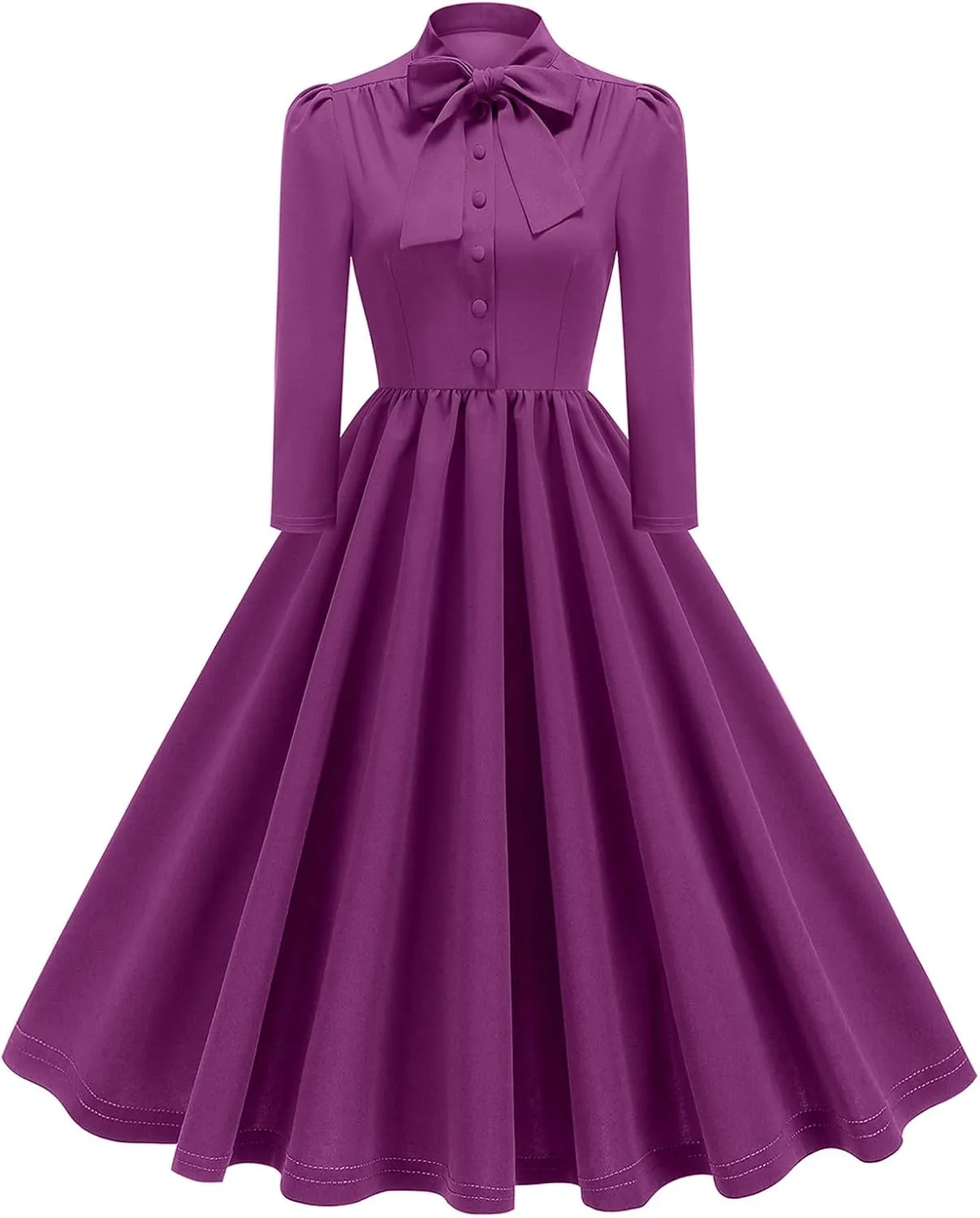 1950s Dresses for Women Vintage Rockabilly Retro 3/4 Puff Sleeve Tie Midi Dress Cocktail Party Evening Prom Gown