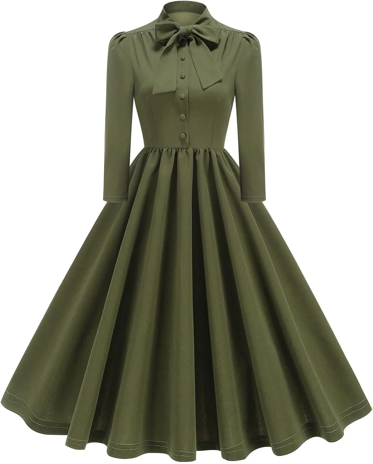 1950s Dresses for Women Vintage Rockabilly Retro 3/4 Puff Sleeve Tie Midi Dress Cocktail Party Evening Prom Gown