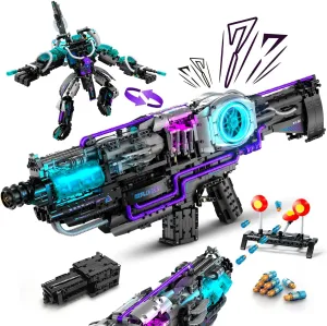 2-in-1 Transforming Block Toy with Electric Gun and Robot - Futuristic, Mechanical Interactions and Lighting Effects, Building Blocks Guns Model Toys for Boys Adult Men 6 