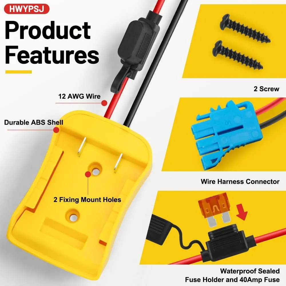 2 Pack Power Wheel Battery Adapter for Dewalt 20V Battery,Power Wheel Battery Conversion Kit with 40A Fuse and 12AWG Wire Harness Connector for Peg-Perego Kids Ride-on Toy