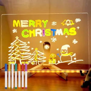 2025 Upgraded LED Note Board with Colors, LED Illuminated Drawing Board for Kids, LED Acrylic Message Board Light Up Acrylic Dry Erase Board with Stand and 7 Colors Pen (11.8 x 7.9 inch)
