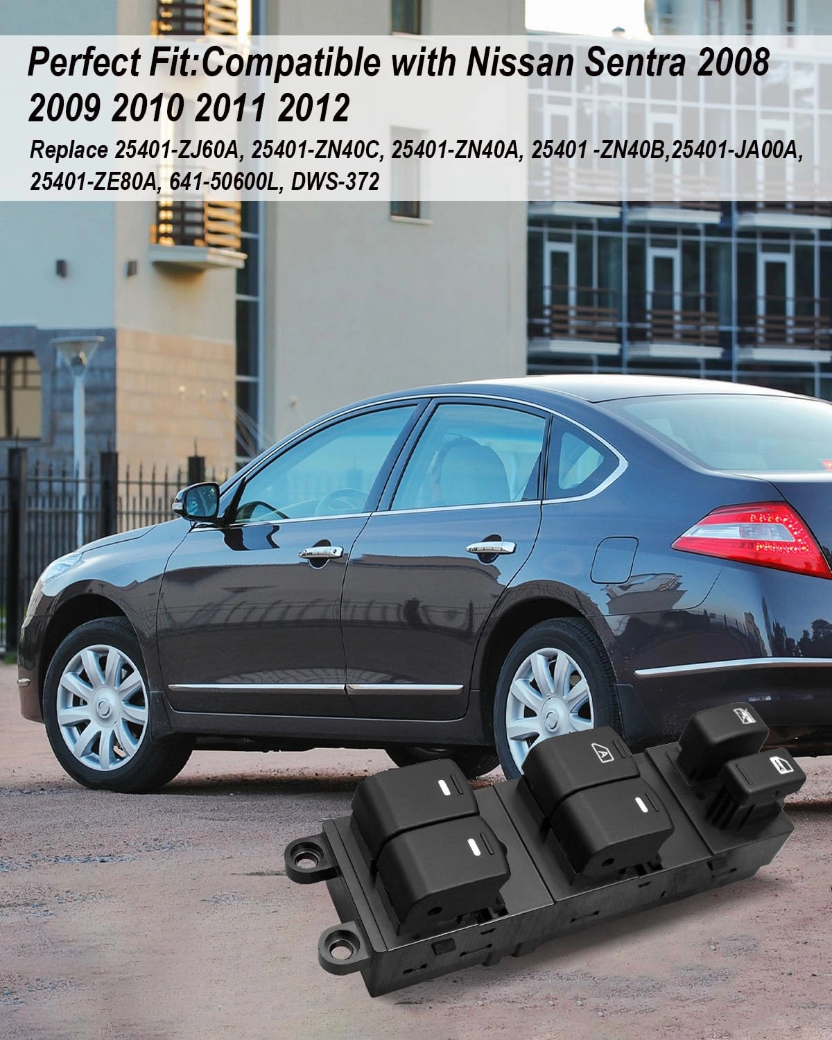 25401-ZJ60A Electric Master Power Window Switch Fit for Nissan Sentra 2008-2012 Replace 25401-ZN40C 25401-ZN40A 25401-JA00A 25401-ZE80A, Front Left Driver Side Window Control Switch