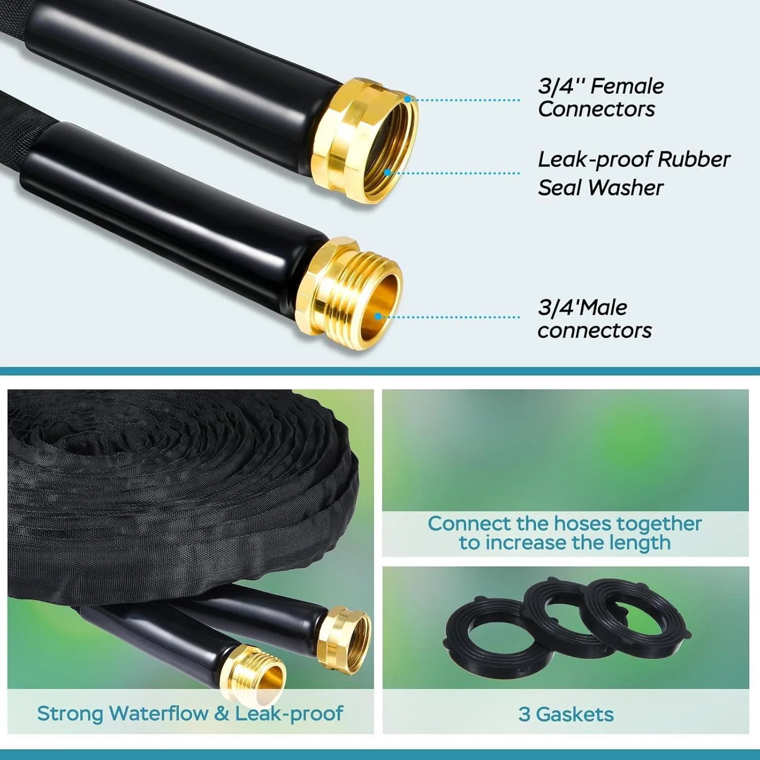 25ft Non-Expanding Garden Hose, Hose Pipe, Ultra-Light & Flexible Water Hose - Burst-Resistant, Kink-Free, High-Pressure, All-Weather Use for Lawns, Gardens, and Outdoor Cleanining (25ft)