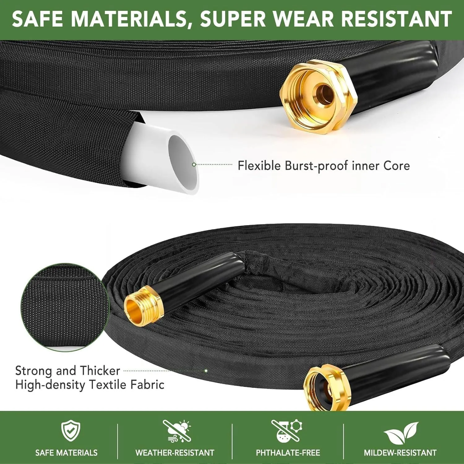 25ft Non-Expanding Garden Hose, Hose Pipe, Ultra-Light & Flexible Water Hose - Burst-Resistant, Kink-Free, High-Pressure, All-Weather Use for Lawns, Gardens, and Outdoor Cleanining (25ft)