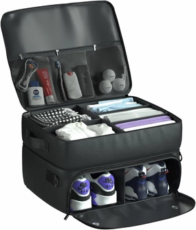 2 Layer Golf Trunk Organizer, Waterproof Car-Golf Locker with Separate Ventilated Compartment for 2 Pair Shoes, Golf-Trunk Storage for Balls, Tees, Clothes, Gloves, Accessories