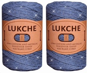 2mm Cotton Sparkle Macrame Cord 224 Yards, Colorful Crochet Macrame Cord for Wall Hangings, Bags, Plant Holders, Rugs, Polypropylene Rope (2 Skein, Aviator Blue)