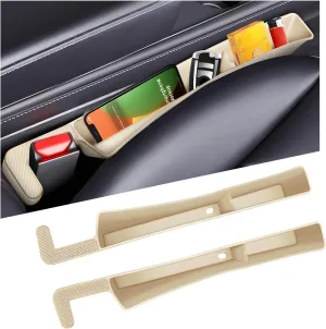 2PCS Car Seat Gap Filler Organizer, Multifunctional Seat Side Gap Stopper with Phone Holder, Automotive Storage Box Inserts Between Seats Console Prevent Items from Falling (Beige)