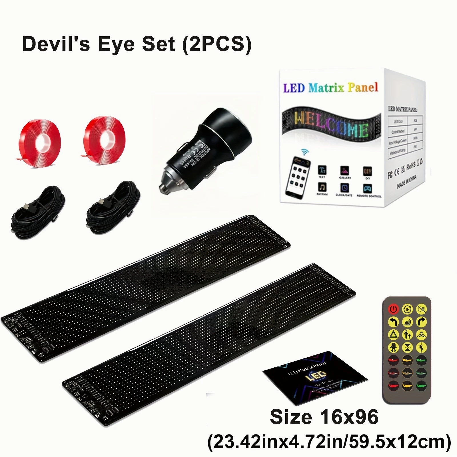 2pcs Devil'S Eye Signs Smart Light, Large LED Car Sign Matrix Pixel Panel Scrolling Advertising, Programmable Led Sign Text Animation Gestures, Perfect For Party Decorations, Concert Atmosphere, And Cool Store Signs.