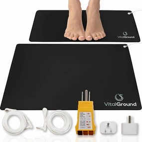 2X Grounding Mat Set Vegan Leather–Grounding Mat for Feet & Bed to Help with Better Sleep, Stress Relief & Full-Body Earthing, Ideal for Bed, Desk, Yoga and Meditation, 35x24in & 27x10in