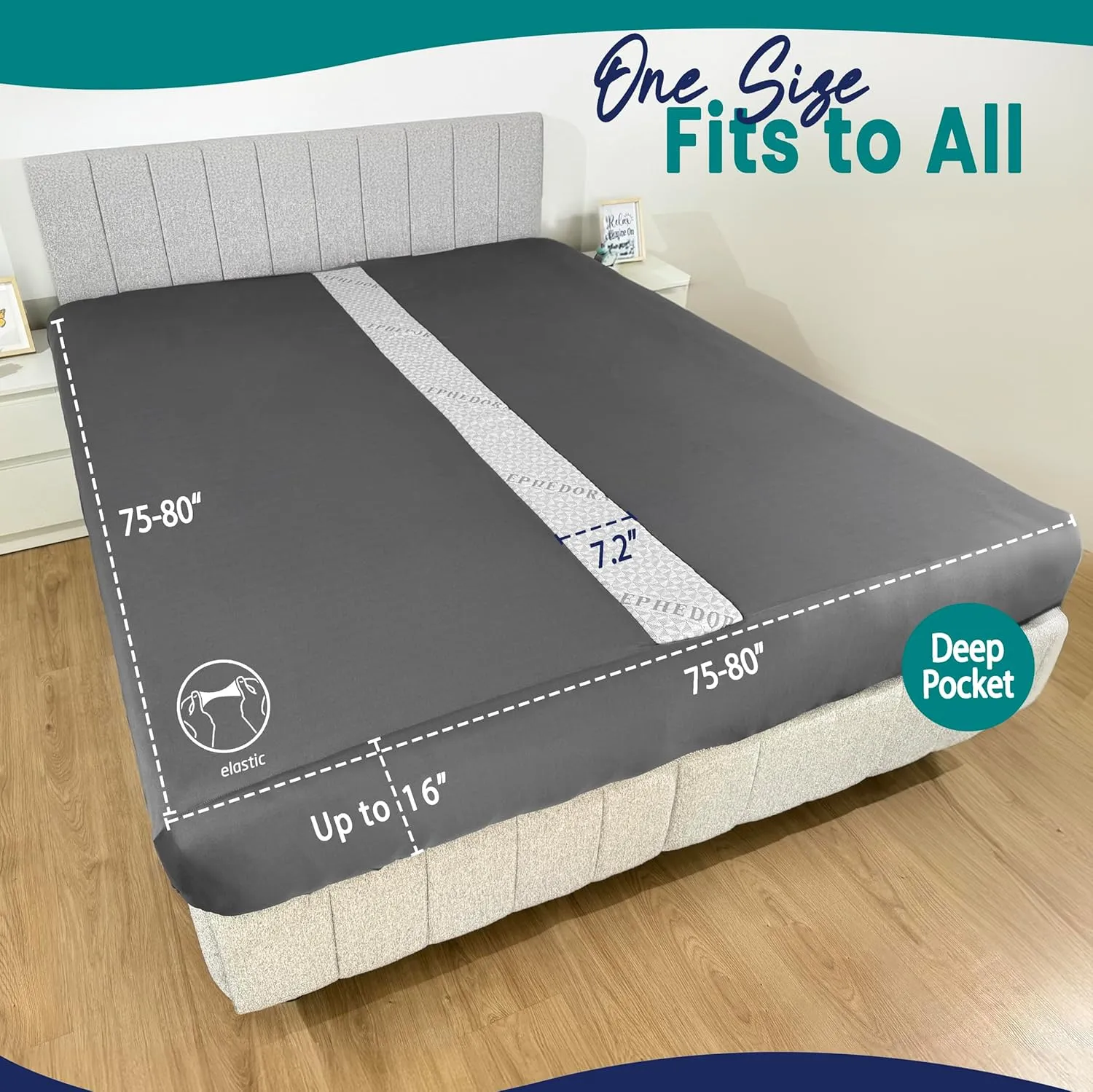 3-in-1 Fitted Sheet Attached Bed Bridge Twin (XL) to King Converter Kit with Sheet Strap Set | Split King Gap Filler for Adjustable Bed | Grey