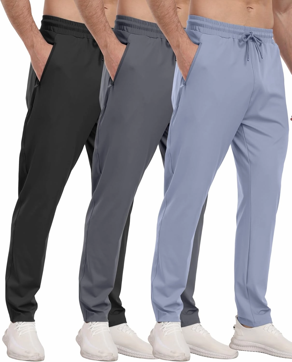 3 Pack Mens Athletic Sweatpants with Zipper Pockets,Workout Gym Joggers Pants for Men Running Jogging Pants