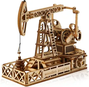 3D Wooden Puzzle for Adults, Mechanical Oil Well Drilling Rig Puzzle, DIY Vehicle Model Building Kit Handicraft Wood Craft Hobbies Toy, Birthday for Hobbyist 14  Family Women Men, 186 Pcs