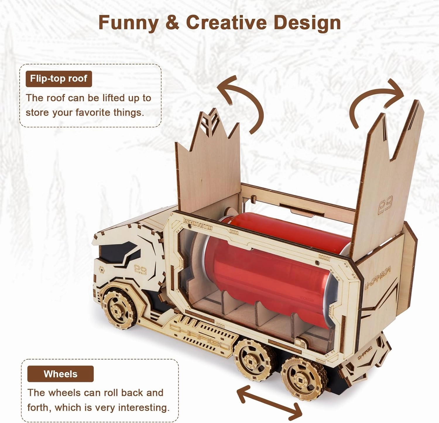 3D Wooden Puzzle for Adults, Mechanical Piggy Bank Car Puzzle, DIY Vehicle Model Building Kit Handicraft Wood Craft Hobbies Toy, Birthday for Hobbyist 14  Family Women Men, 156 Pcs