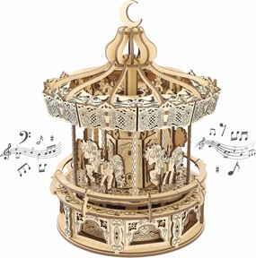 3D Wooden Puzzles for Adults - DIY Wooden Music Box, Merry-go-Round Model Kit - 274 Pieces Wooden Jigsaw - Brain Teaser - Birthday Gift for Boys and Girls/Adults