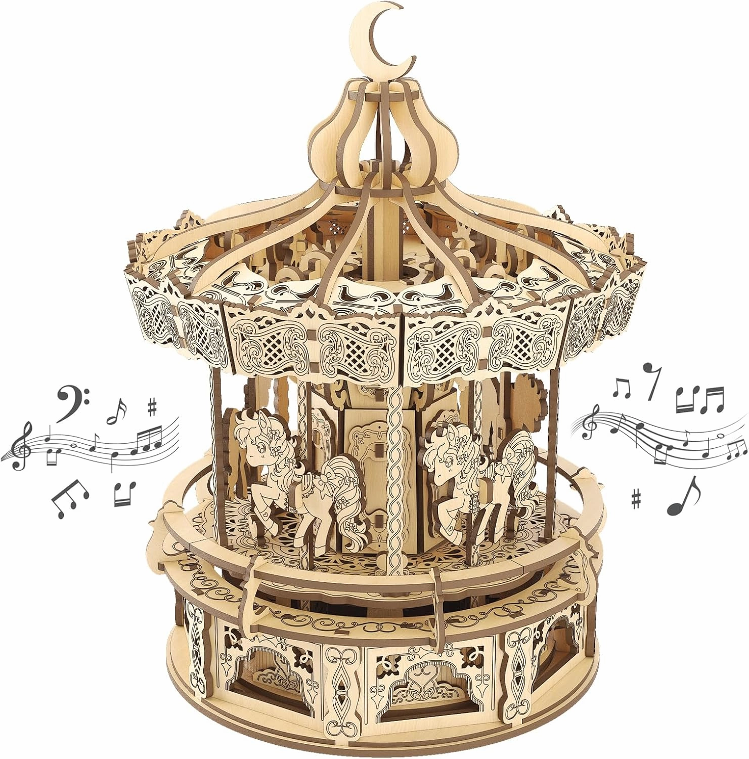 3D Wooden Puzzles for Adults - DIY Wooden Music Box, Merry-go-Round Model Kit - 274 Pieces Wooden Jigsaw - Brain Teaser - Birthday Gift for Boys and Girls/Adults