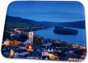 3dRose Germany, Hesse, Lorch am Rhine, elevated town view, dusk - Dish Drying Mats (ddm-248783-1)