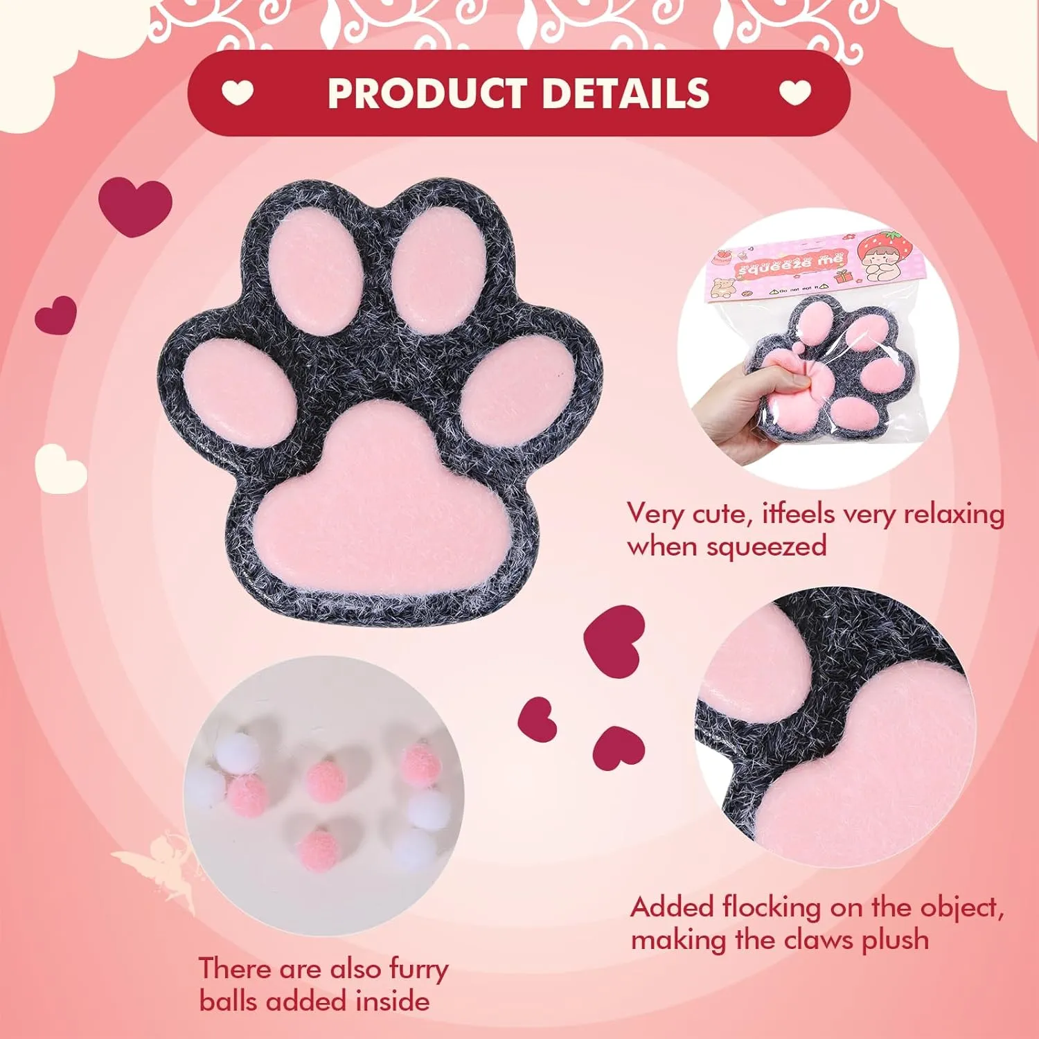 3pcs Cat Paw Squishy Toys,5.5 in Big Cute Kawaii fufu Squishies,Sticky Squeeze Cat Paw Fur Ball,Super Soft Stress Relief Funny Fidget Toys Novelty Things Suitable for Adults Kids
