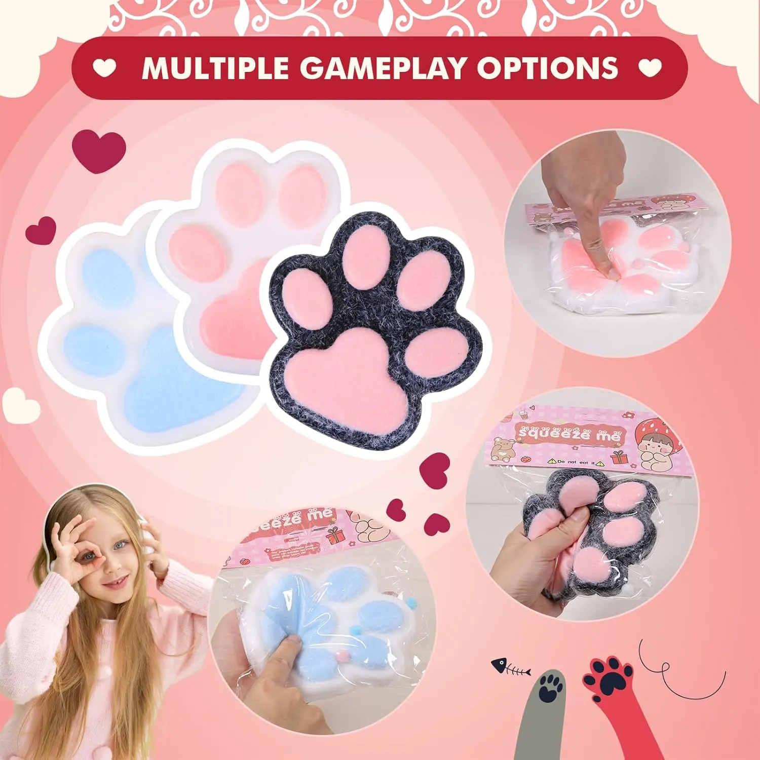 3pcs Cat Paw Squishy Toys,5.5 in Big Cute Kawaii fufu Squishies,Sticky Squeeze Cat Paw Fur Ball,Super Soft Stress Relief Funny Fidget Toys Novelty Things Suitable for Adults Kids