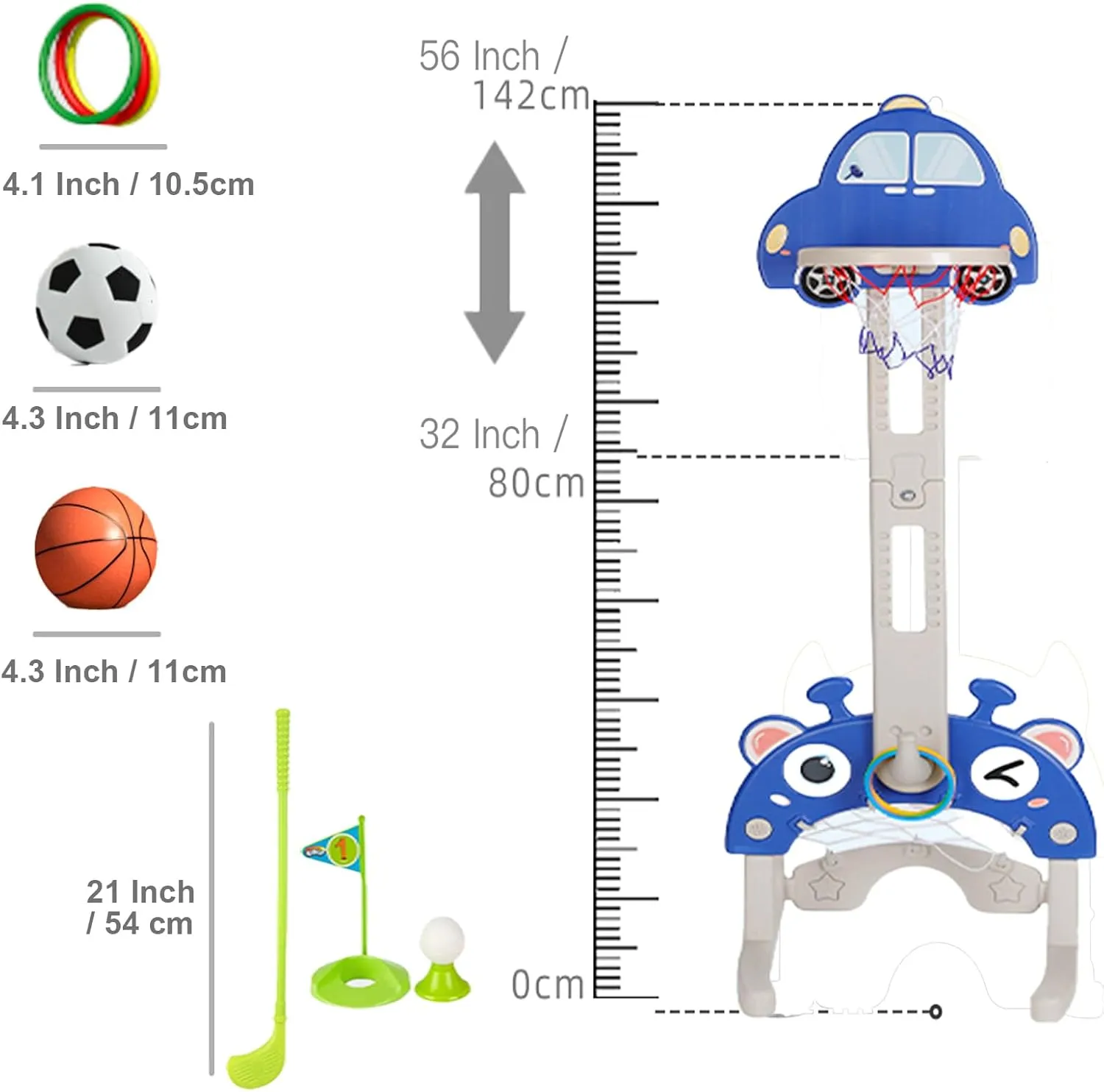 4 in 1 Adjustable Height Basketball Hoop for Toddler 3-5, Indoor Sports Toy Set, Best Sports Toys (Red)