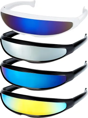 4 Pairs Futuristic Narrow Cyclops Sunglasses Robot Space Costume Color Mirrored Lens
